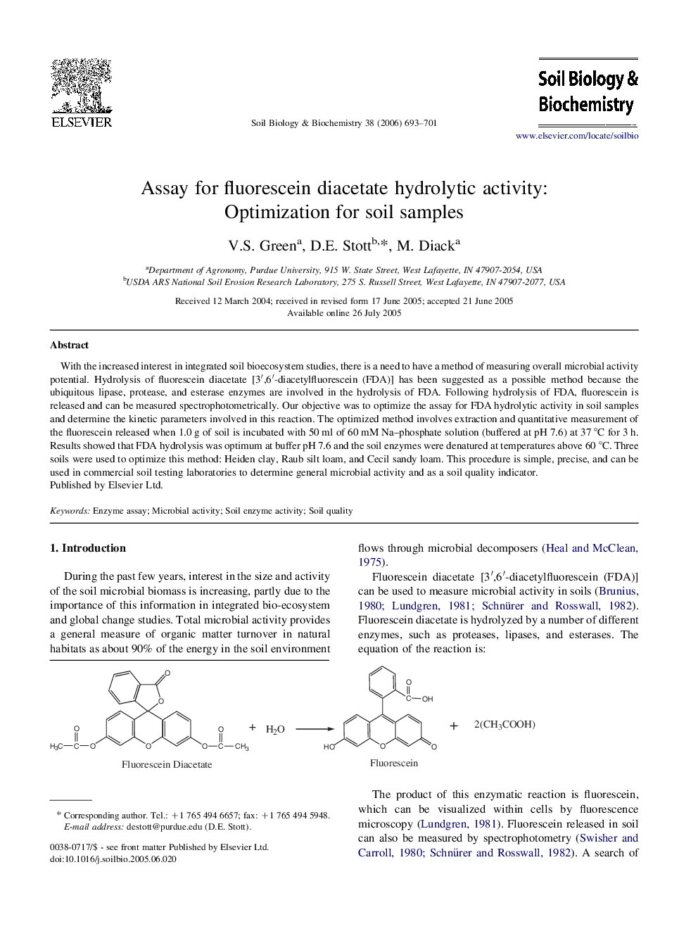 Assay for fluorescein diacetate hydrolytic activity: Optimization for soil samples