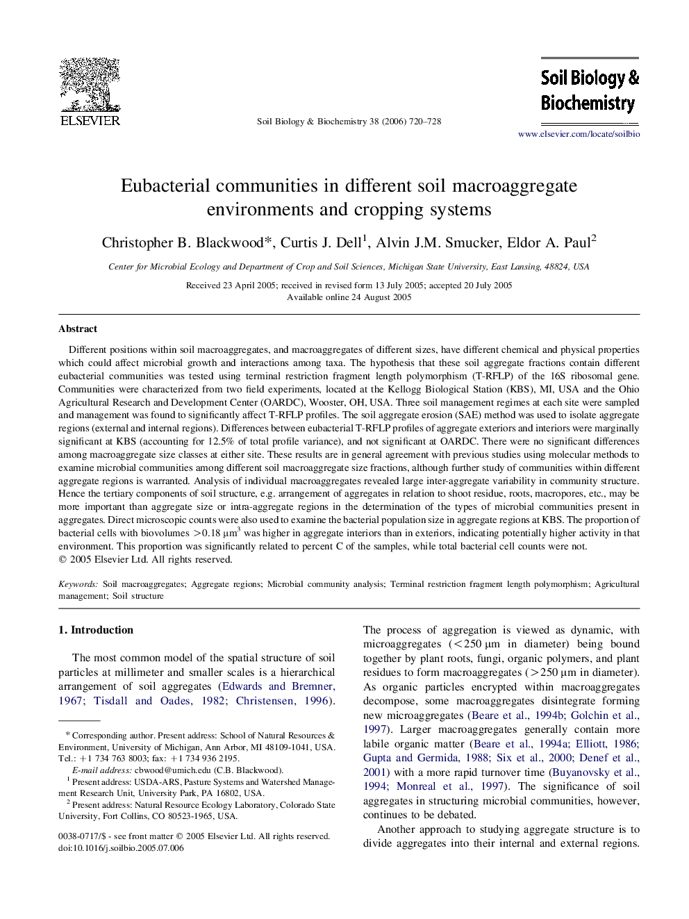 Eubacterial communities in different soil macroaggregate environments and cropping systems