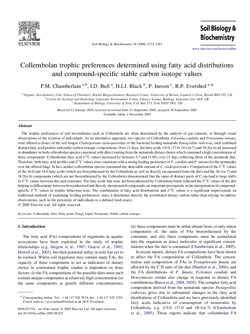 Collembolan trophic preferences determined using fatty acid distributions and compound-specific stable carbon isotope values