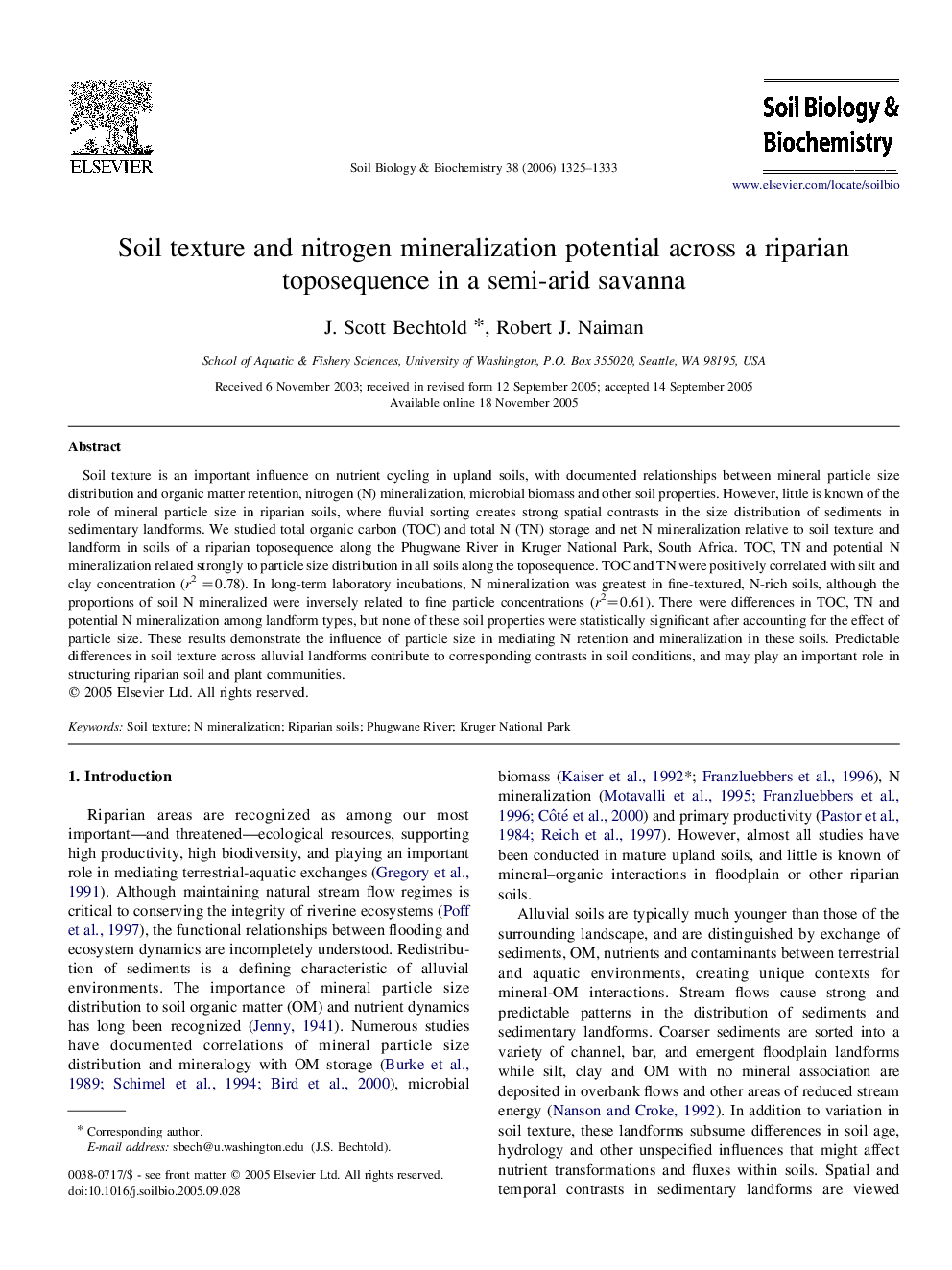 Soil texture and nitrogen mineralization potential across a riparian toposequence in a semi-arid savanna