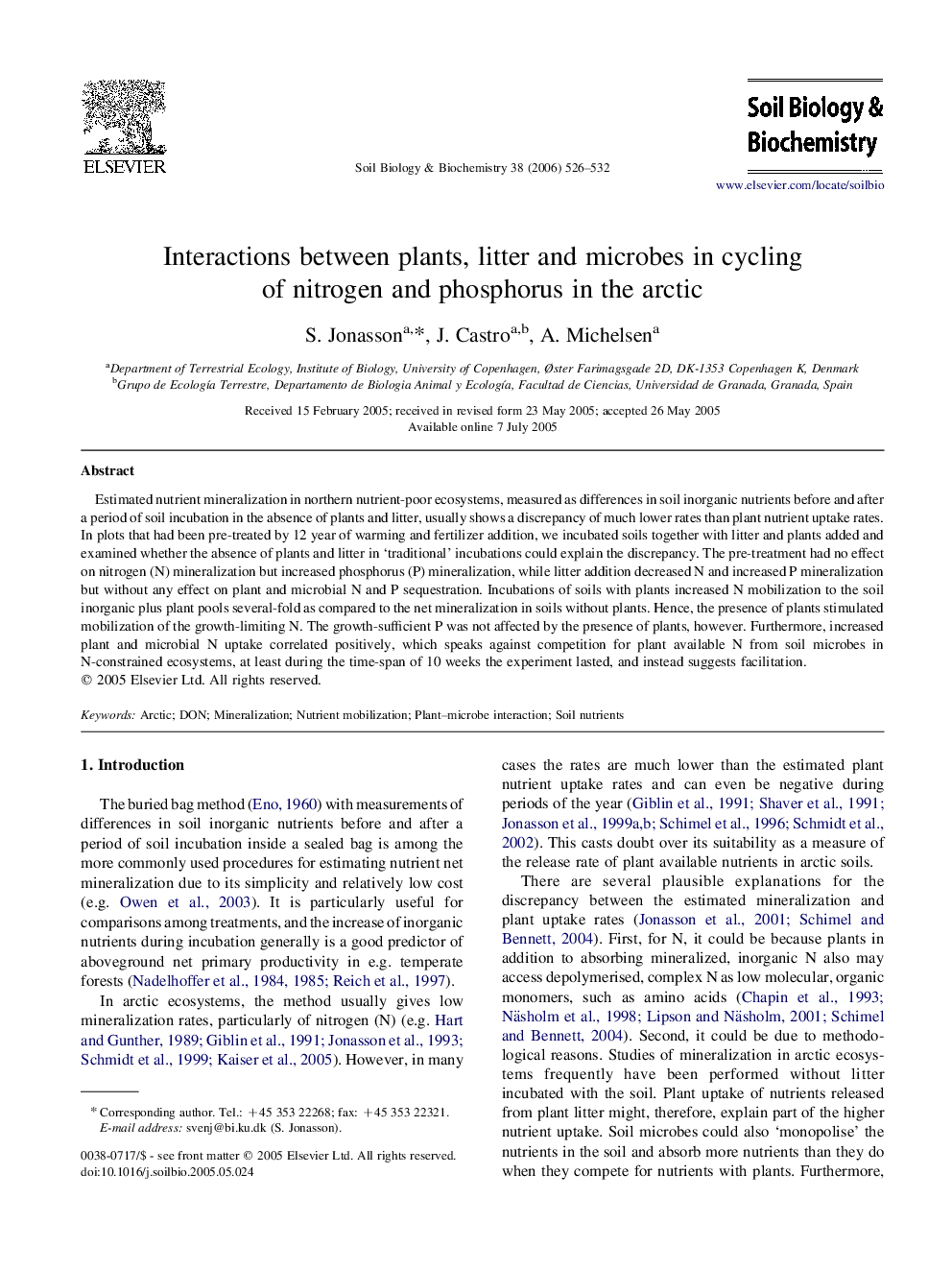 Interactions between plants, litter and microbes in cycling of nitrogen and phosphorus in the arctic