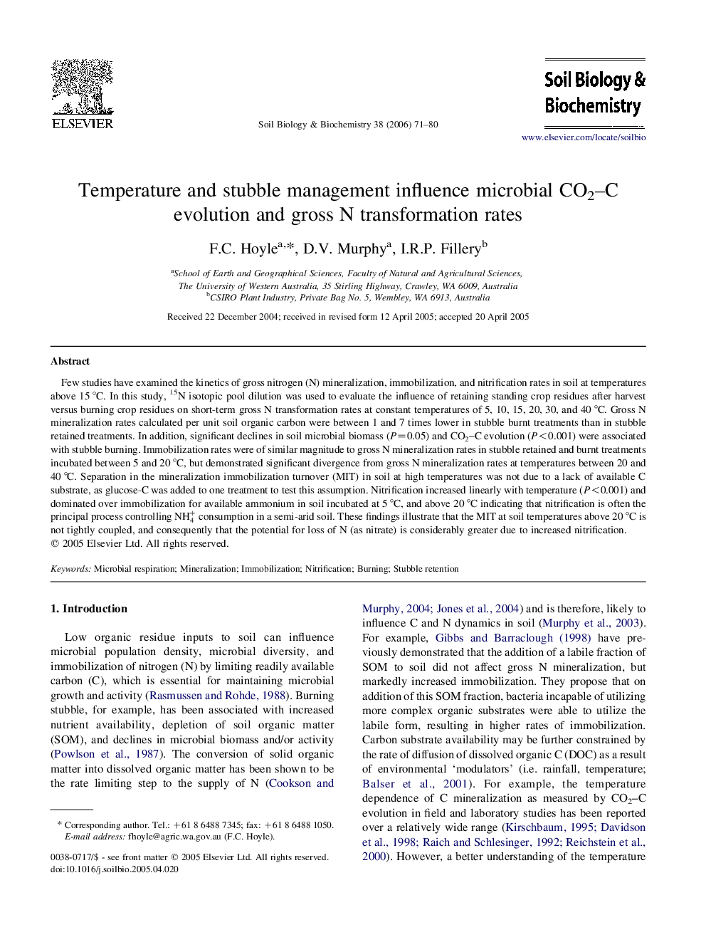 Temperature and stubble management influence microbial CO2–C evolution and gross N transformation rates