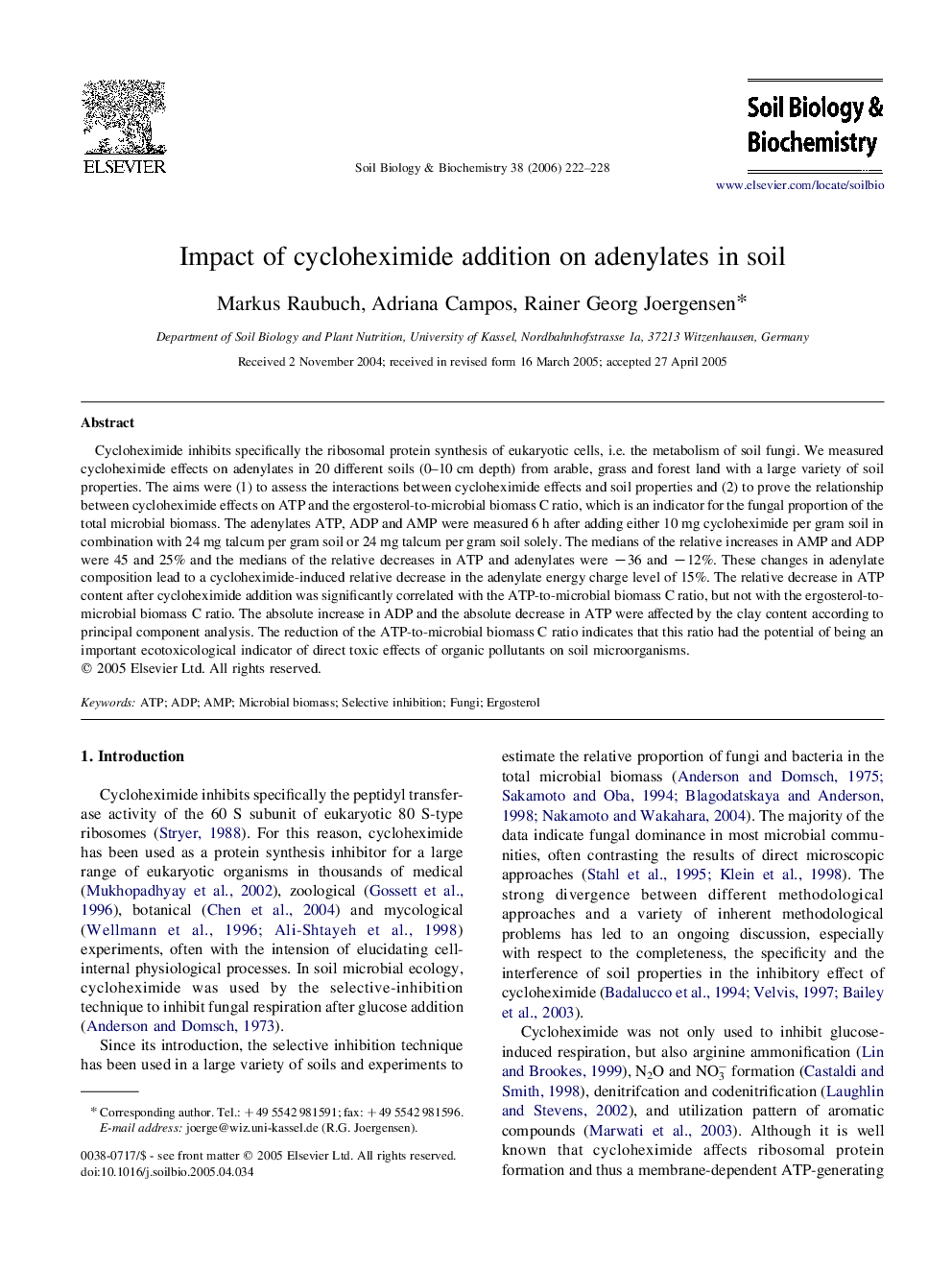 Impact of cycloheximide addition on adenylates in soil