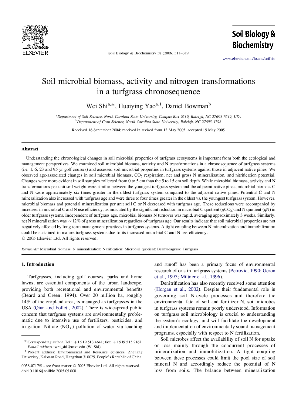 Soil microbial biomass, activity and nitrogen transformations in a turfgrass chronosequence