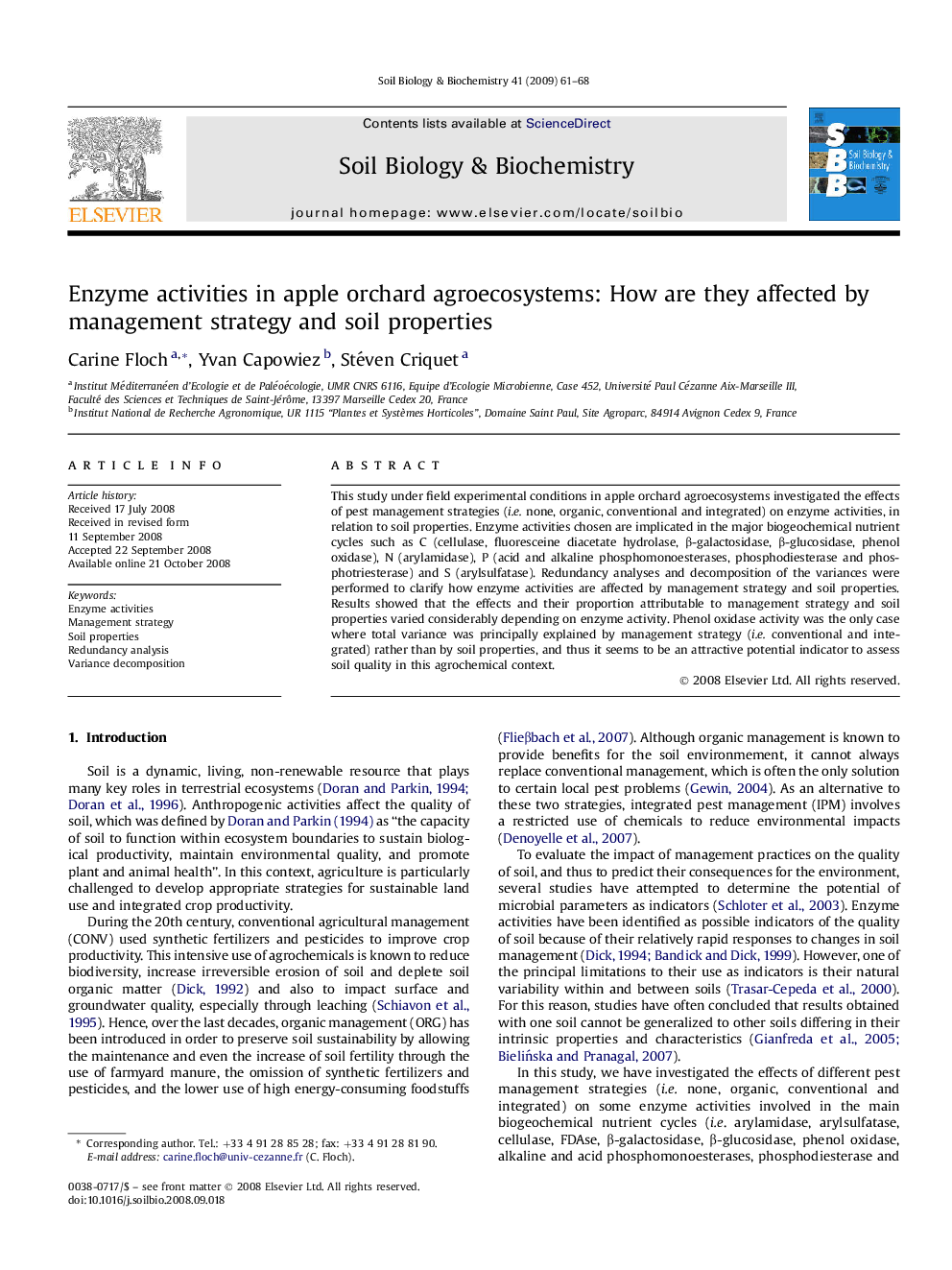 Enzyme activities in apple orchard agroecosystems: How are they affected by management strategy and soil properties