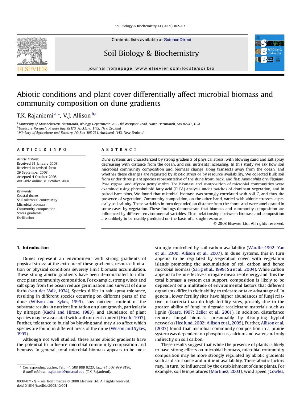 Abiotic conditions and plant cover differentially affect microbial biomass and community composition on dune gradients