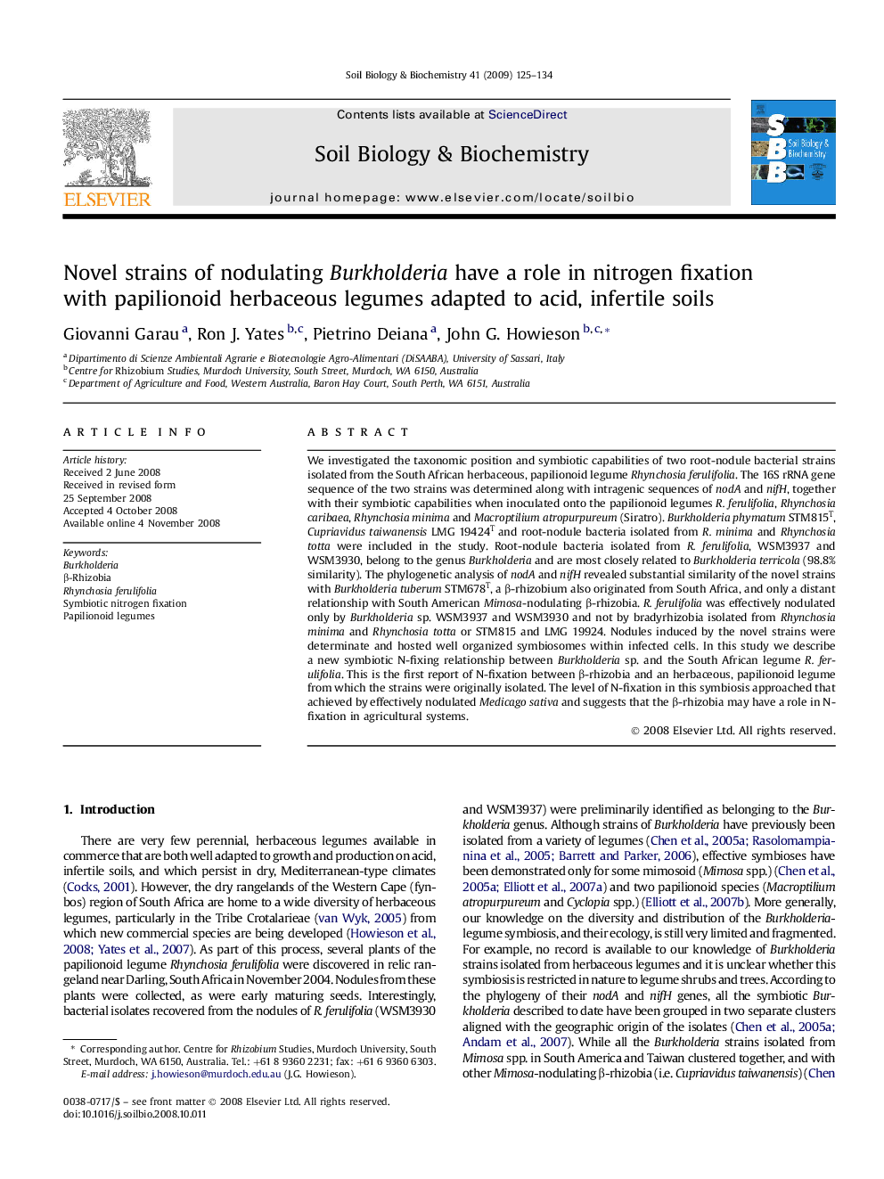 Novel strains of nodulating Burkholderia have a role in nitrogen fixation with papilionoid herbaceous legumes adapted to acid, infertile soils