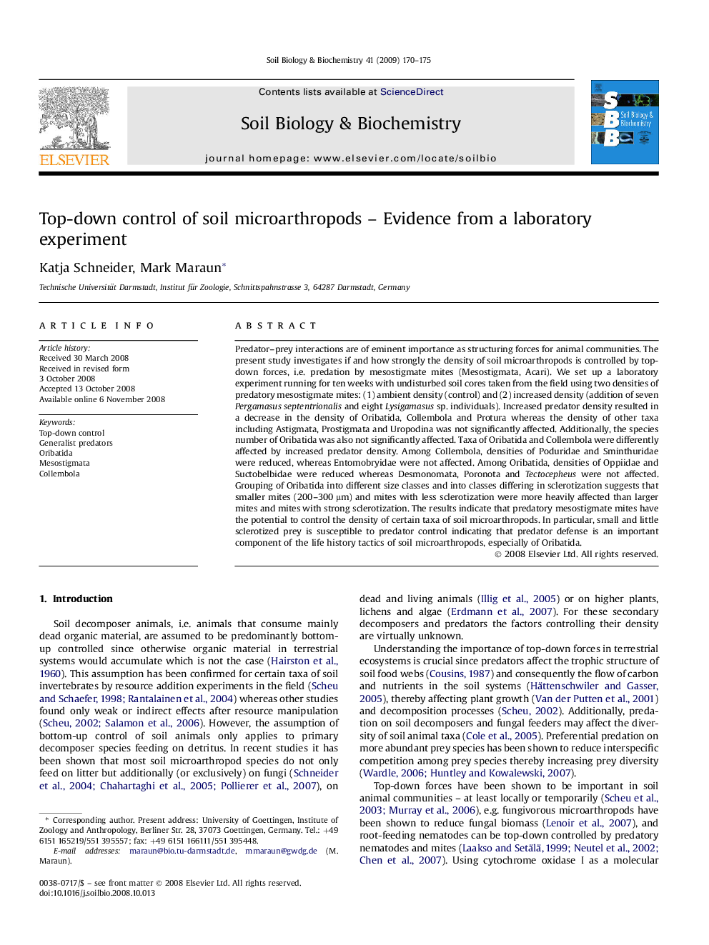 Top-down control of soil microarthropods – Evidence from a laboratory experiment