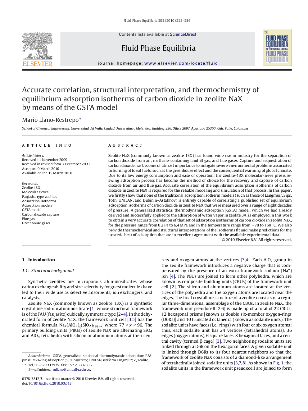 Accurate correlation, structural interpretation, and thermochemistry of equilibrium adsorption isotherms of carbon dioxide in zeolite NaX by means of the GSTA model