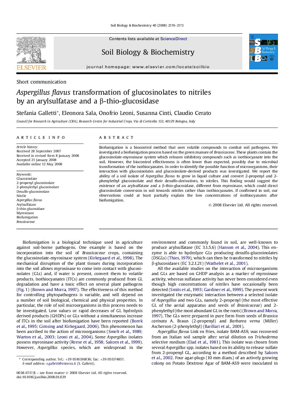 Aspergillus flavus transformation of glucosinolates to nitriles by an arylsulfatase and a Î²-thio-glucosidase