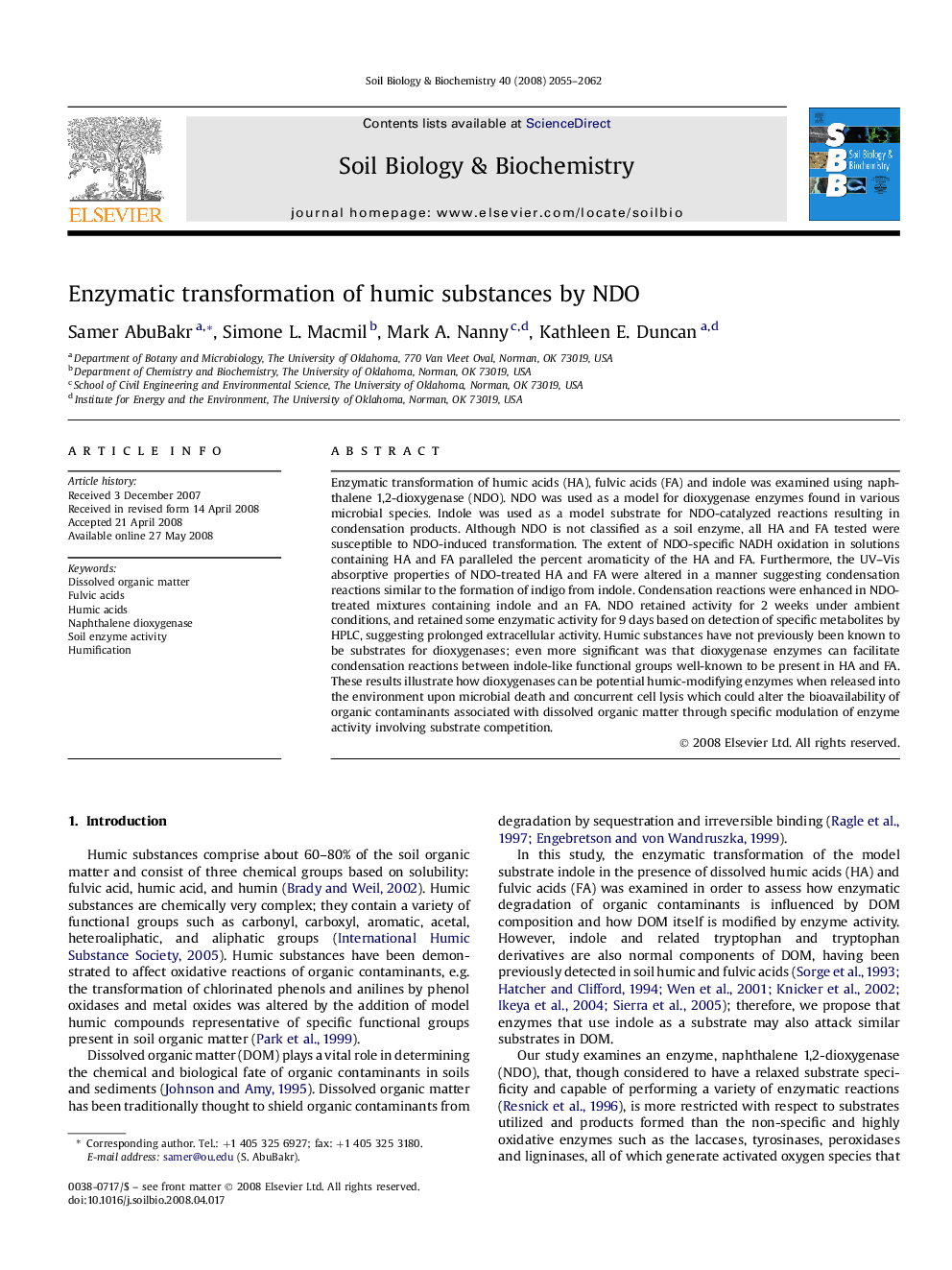 Enzymatic transformation of humic substances by NDO