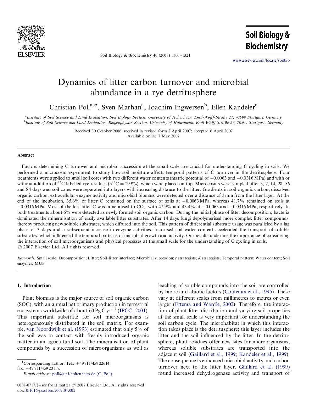 Dynamics of litter carbon turnover and microbial abundance in a rye detritusphere