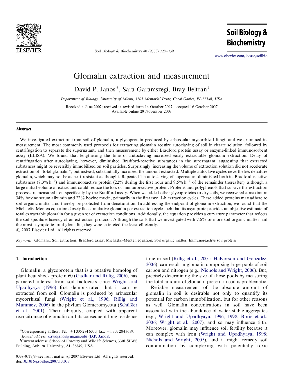 Glomalin extraction and measurement