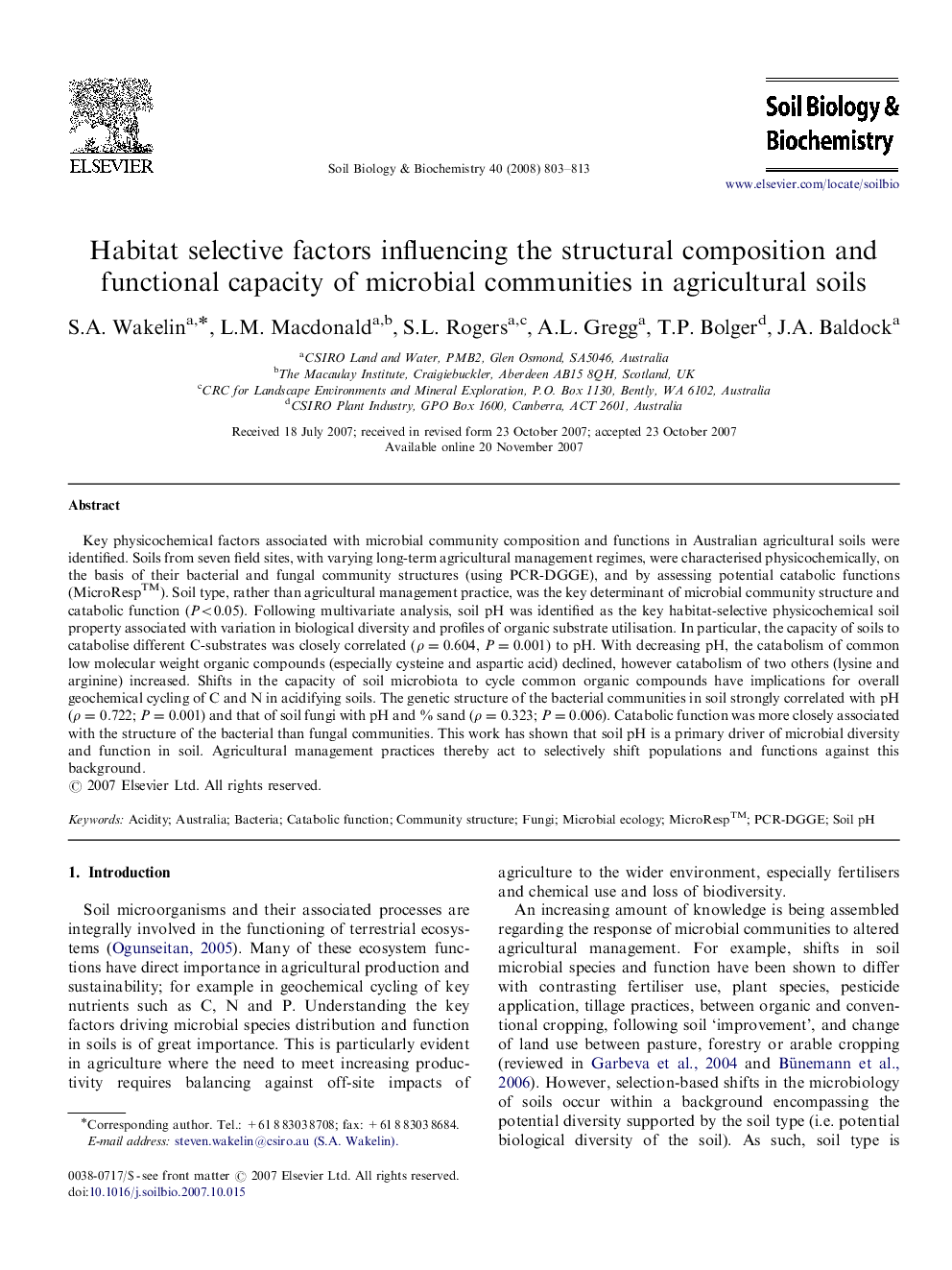 Habitat selective factors influencing the structural composition and functional capacity of microbial communities in agricultural soils