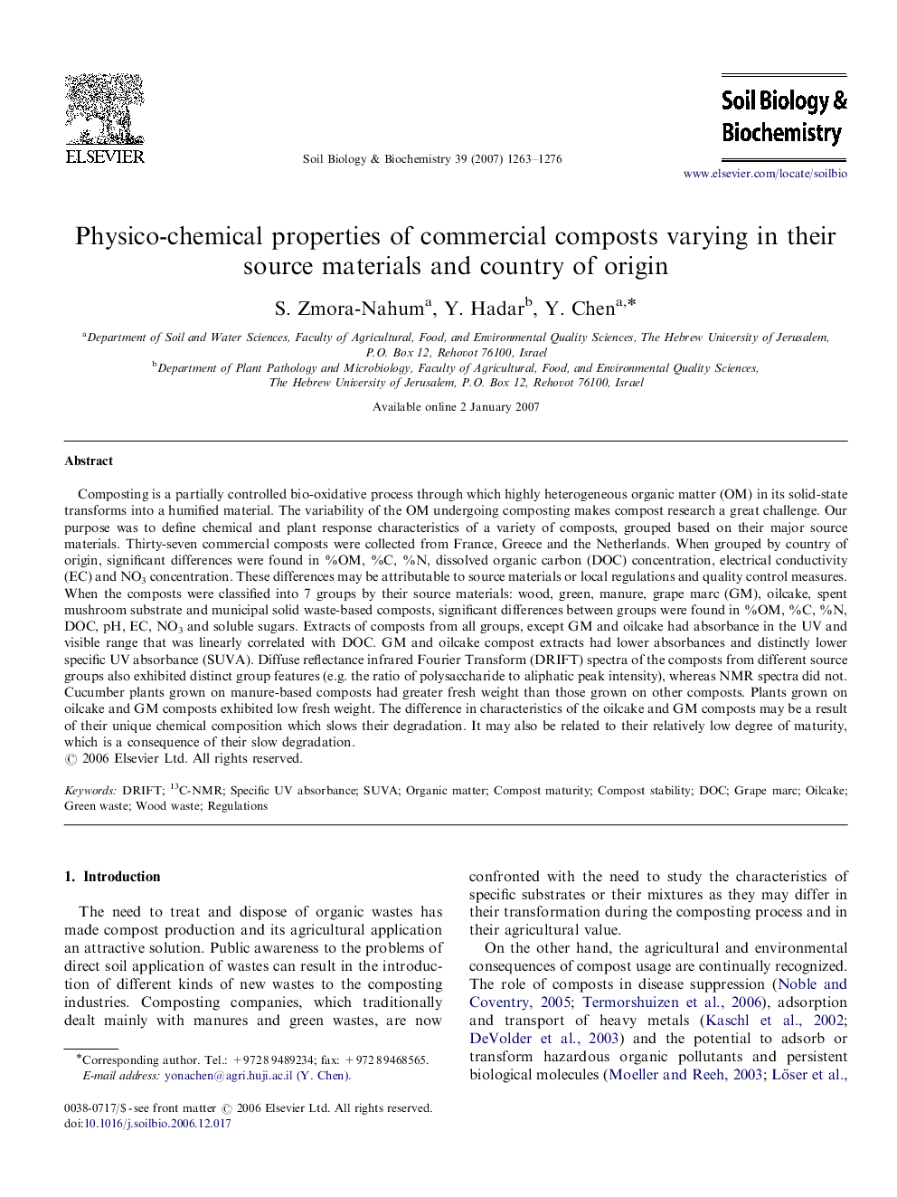 Physico-chemical properties of commercial composts varying in their source materials and country of origin