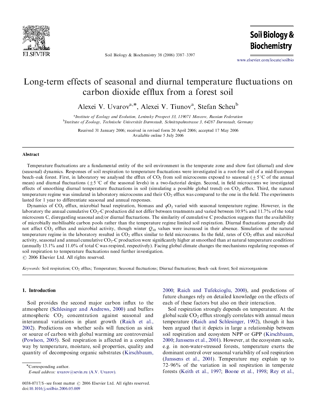 Long-term effects of seasonal and diurnal temperature fluctuations on carbon dioxide efflux from a forest soil