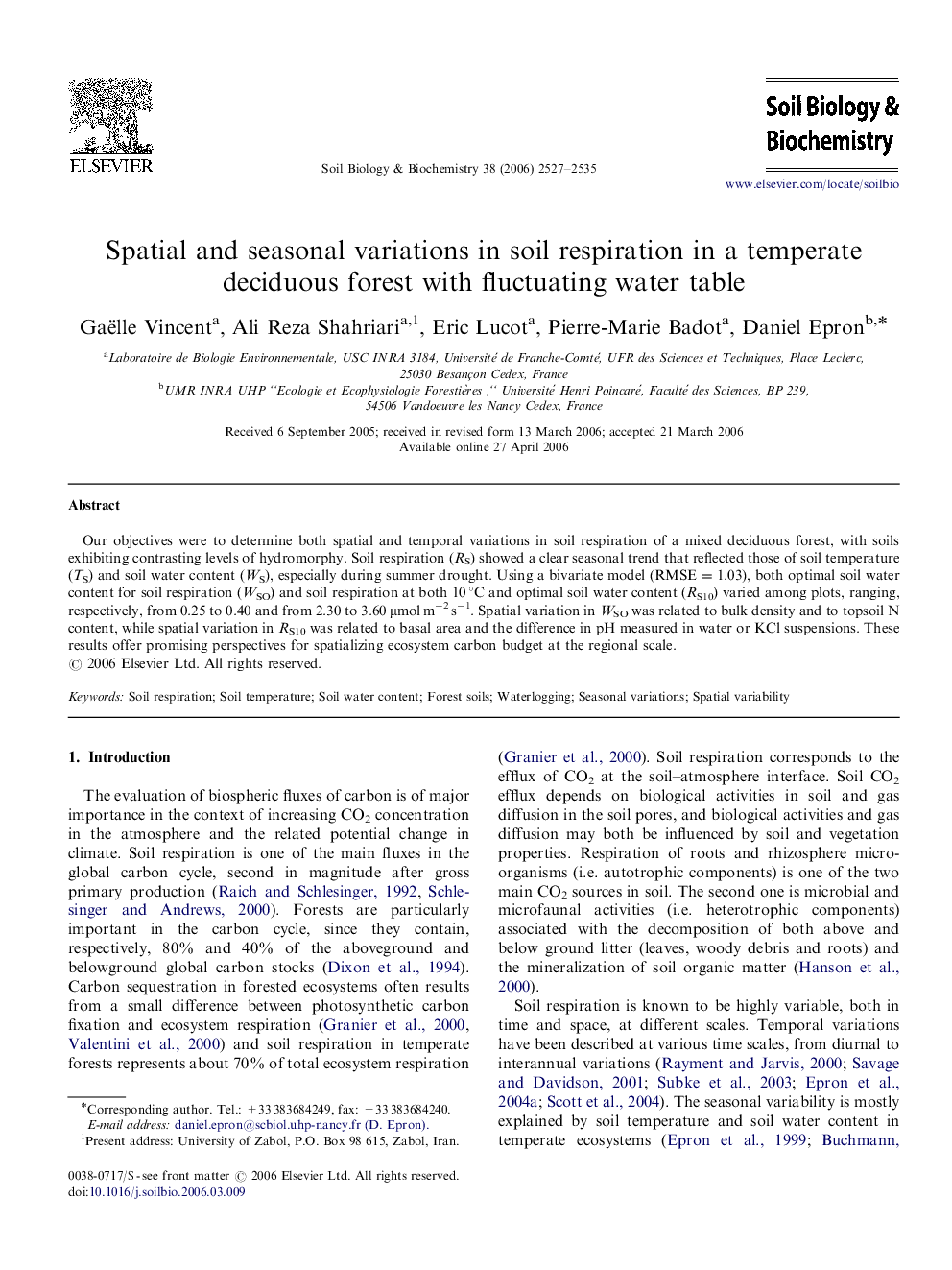 Spatial and seasonal variations in soil respiration in a temperate deciduous forest with fluctuating water table