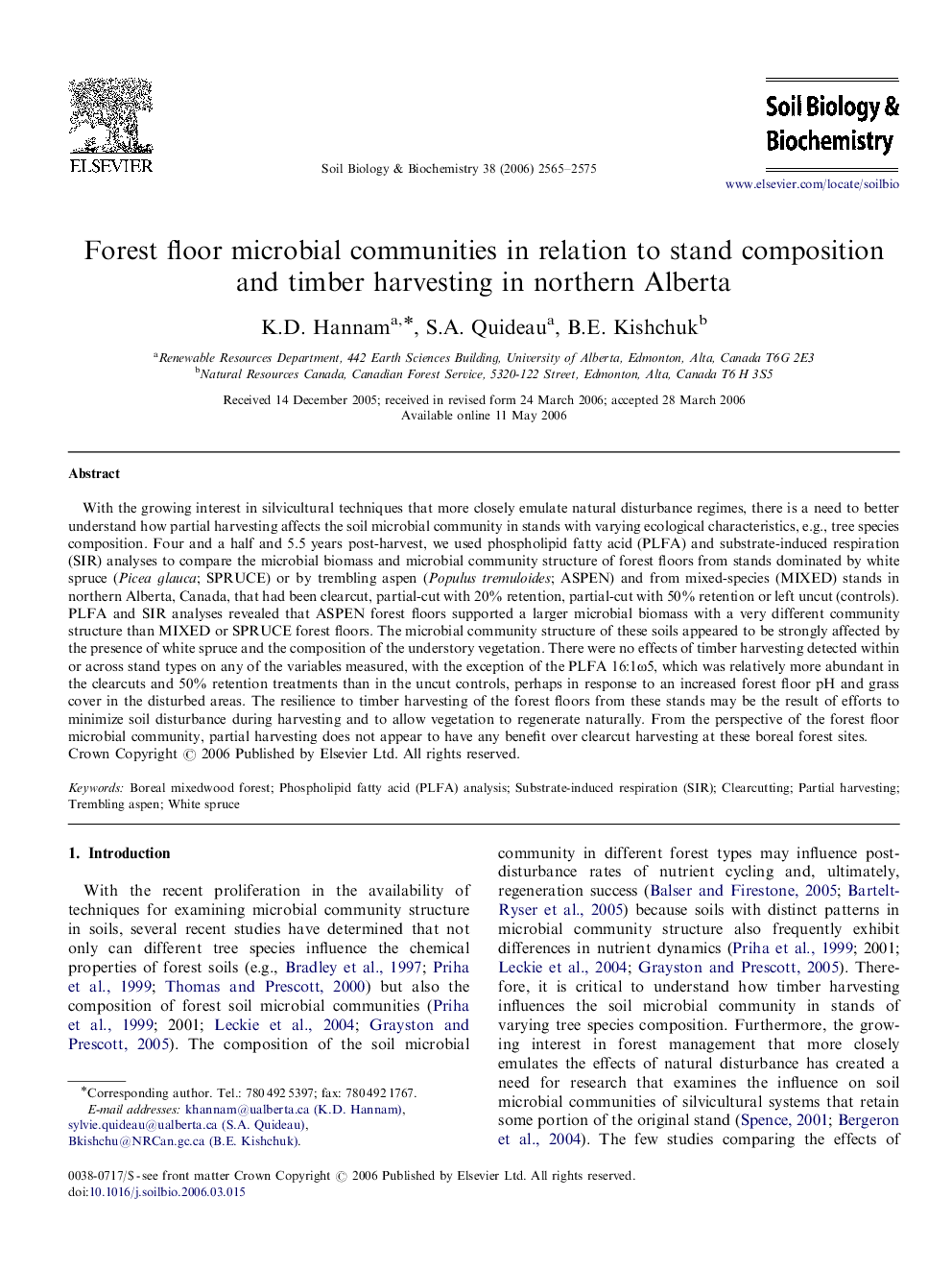 Forest floor microbial communities in relation to stand composition and timber harvesting in northern Alberta