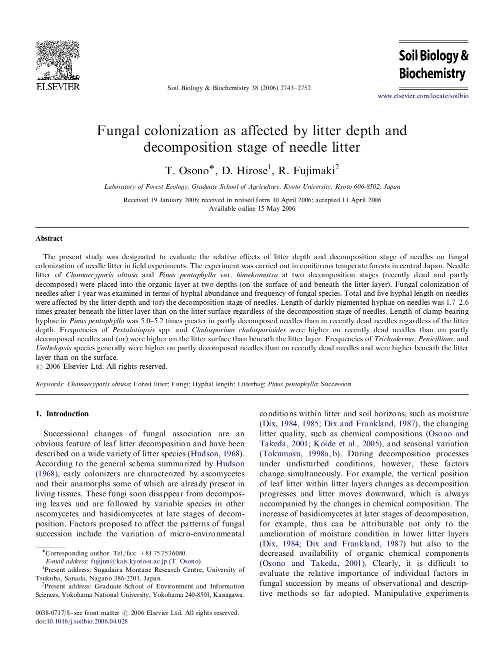 Fungal colonization as affected by litter depth and decomposition stage of needle litter