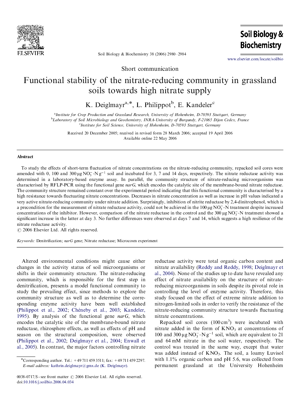 Functional stability of the nitrate-reducing community in grassland soils towards high nitrate supply