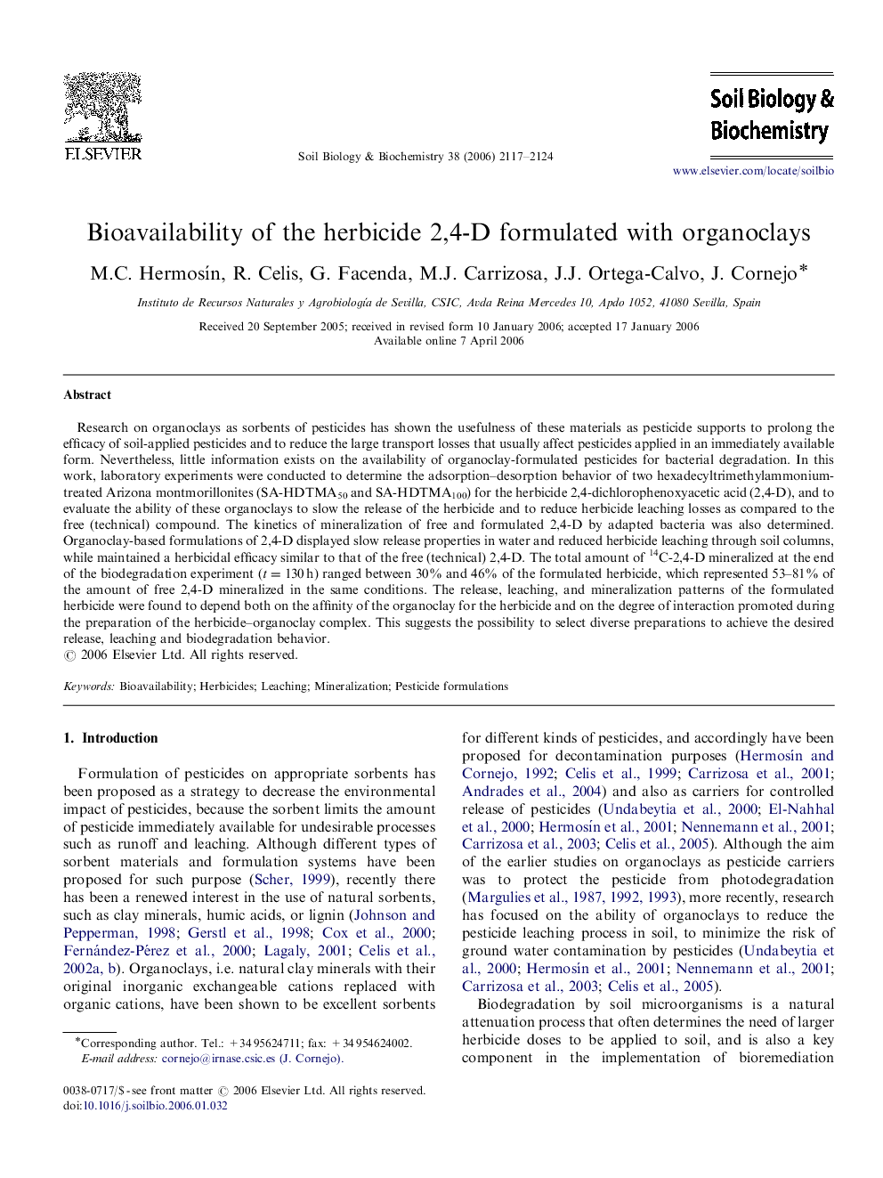 Bioavailability of the herbicide 2,4-D formulated with organoclays