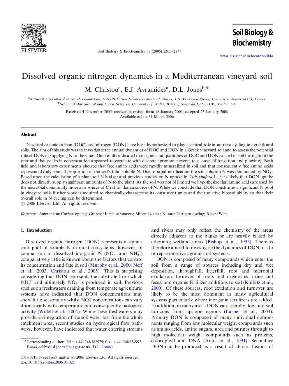 Dissolved organic nitrogen dynamics in a Mediterranean vineyard soil