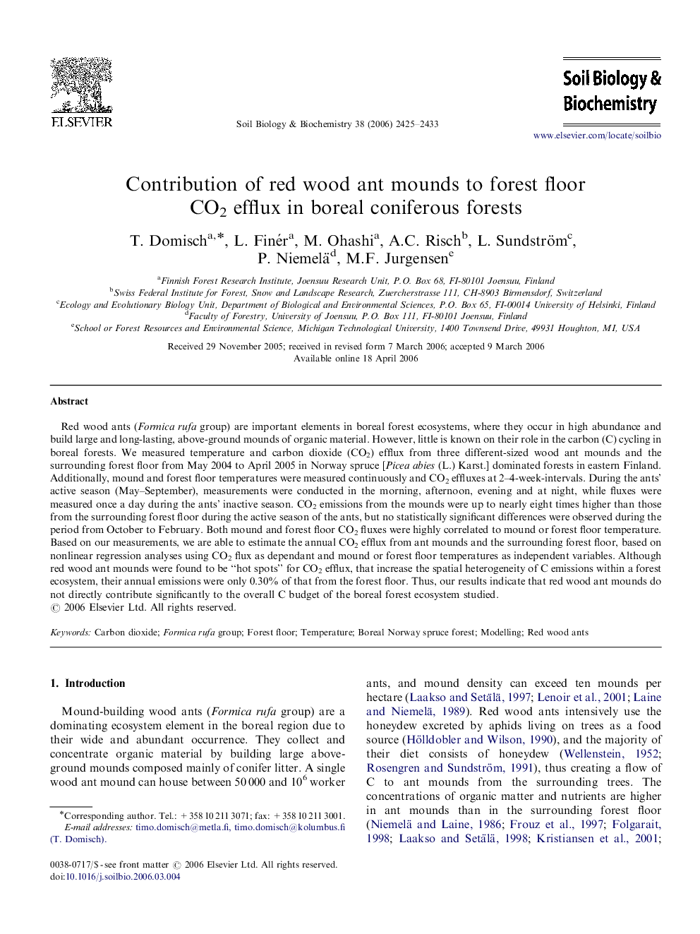 Contribution of red wood ant mounds to forest floor CO2 efflux in boreal coniferous forests