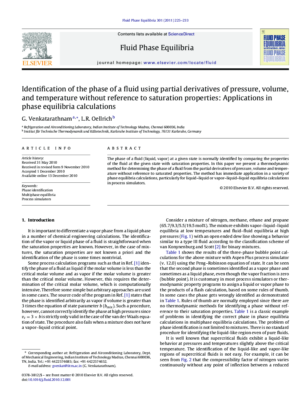 Identification of the phase of a fluid using partial derivatives of pressure, volume, and temperature without reference to saturation properties: Applications in phase equilibria calculations