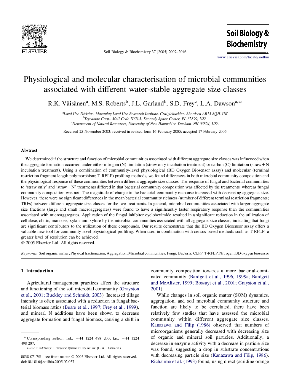 Physiological and molecular characterisation of microbial communities associated with different water-stable aggregate size classes