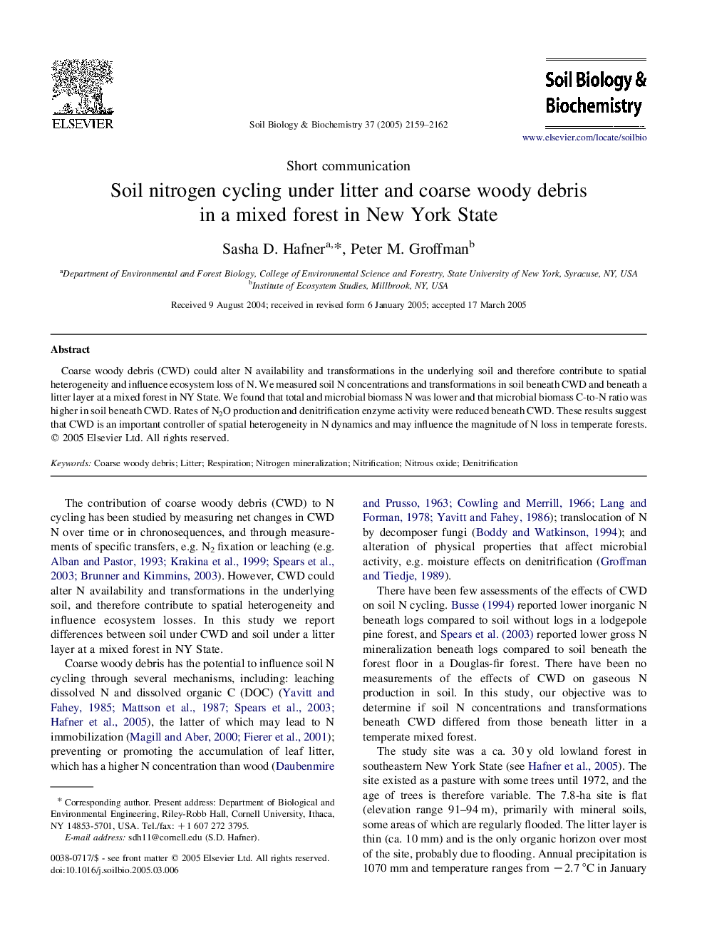 Soil nitrogen cycling under litter and coarse woody debris in a mixed forest in New York State