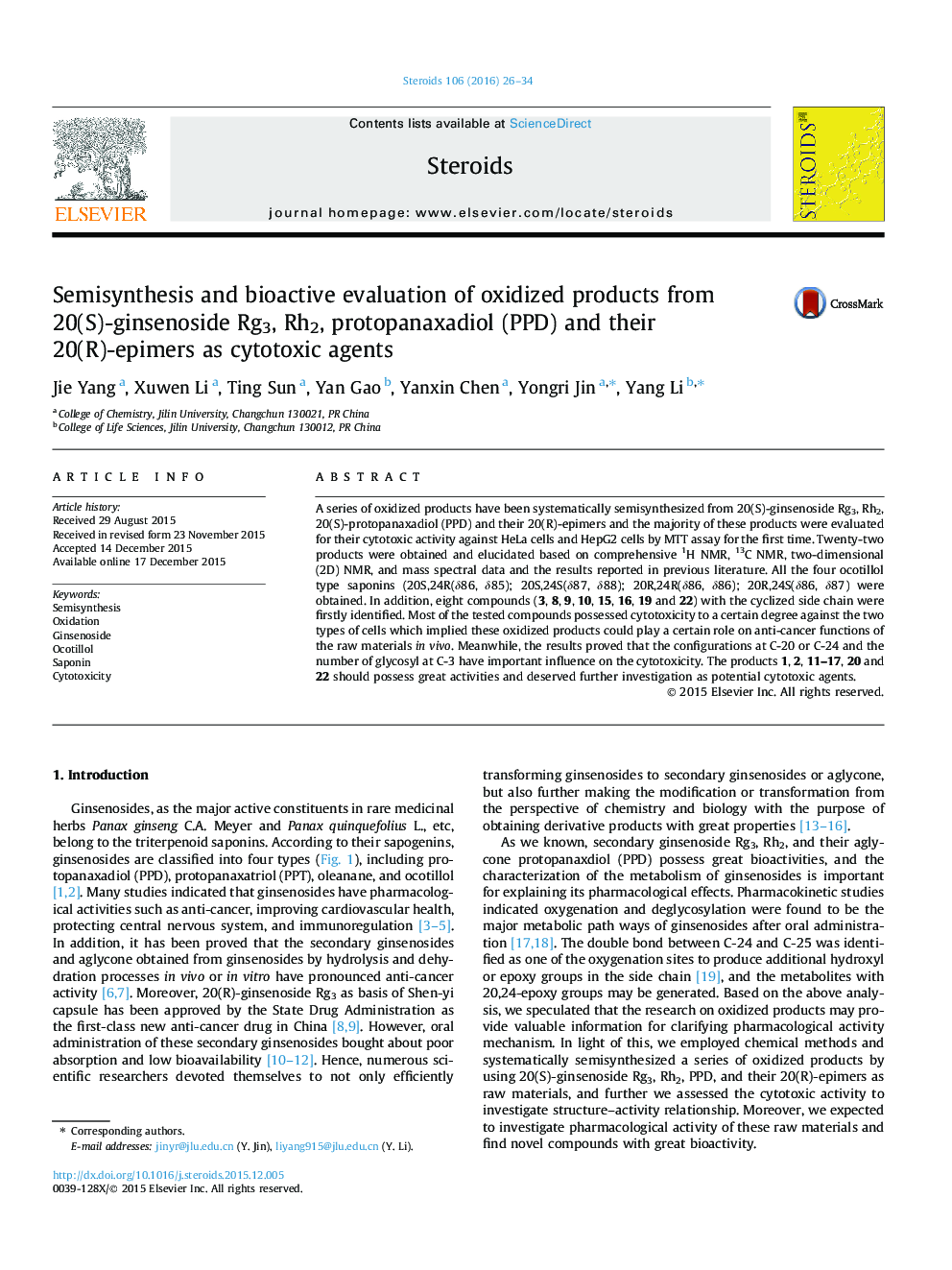 Semisynthesis and bioactive evaluation of oxidized products from 20(S)-ginsenoside Rg3, Rh2, protopanaxadiol (PPD) and their 20(R)-epimers as cytotoxic agents