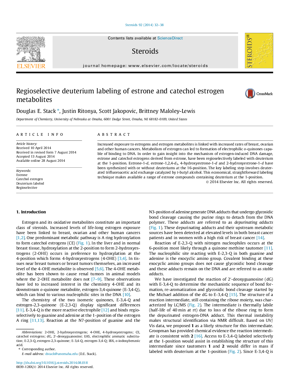 Regioselective deuterium labeling of estrone and catechol estrogen metabolites