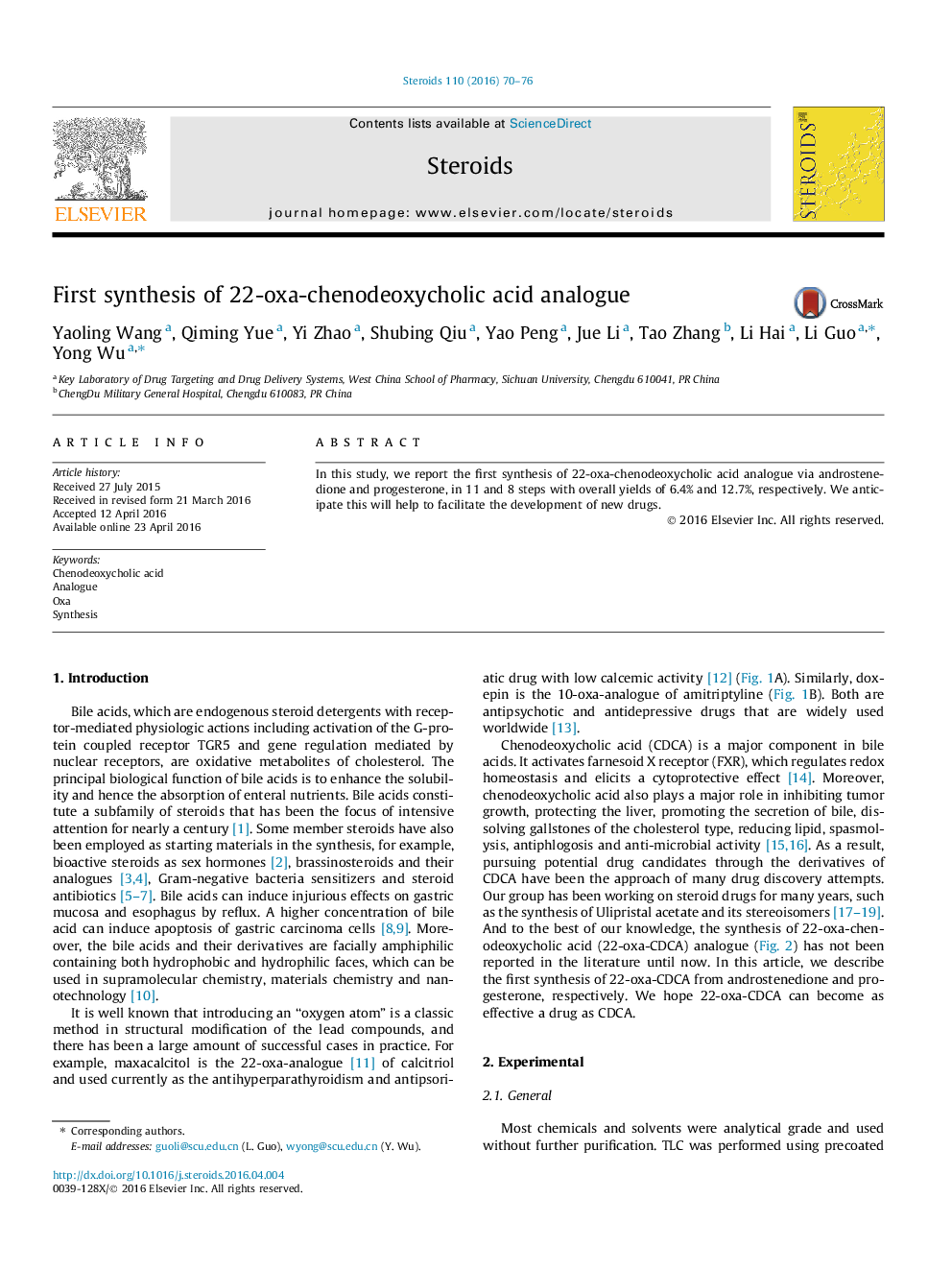 First synthesis of 22-oxa-chenodeoxycholic acid analogue