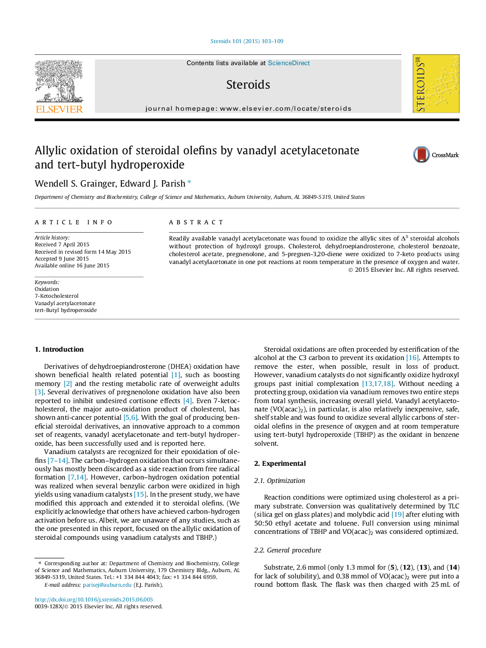 Allylic oxidation of steroidal olefins by vanadyl acetylacetonate and tert-butyl hydroperoxide