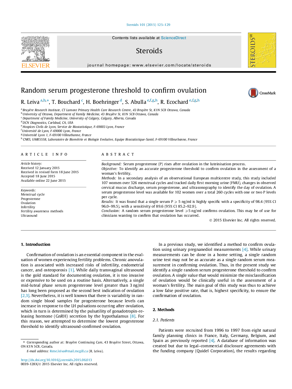 Random serum progesterone threshold to confirm ovulation