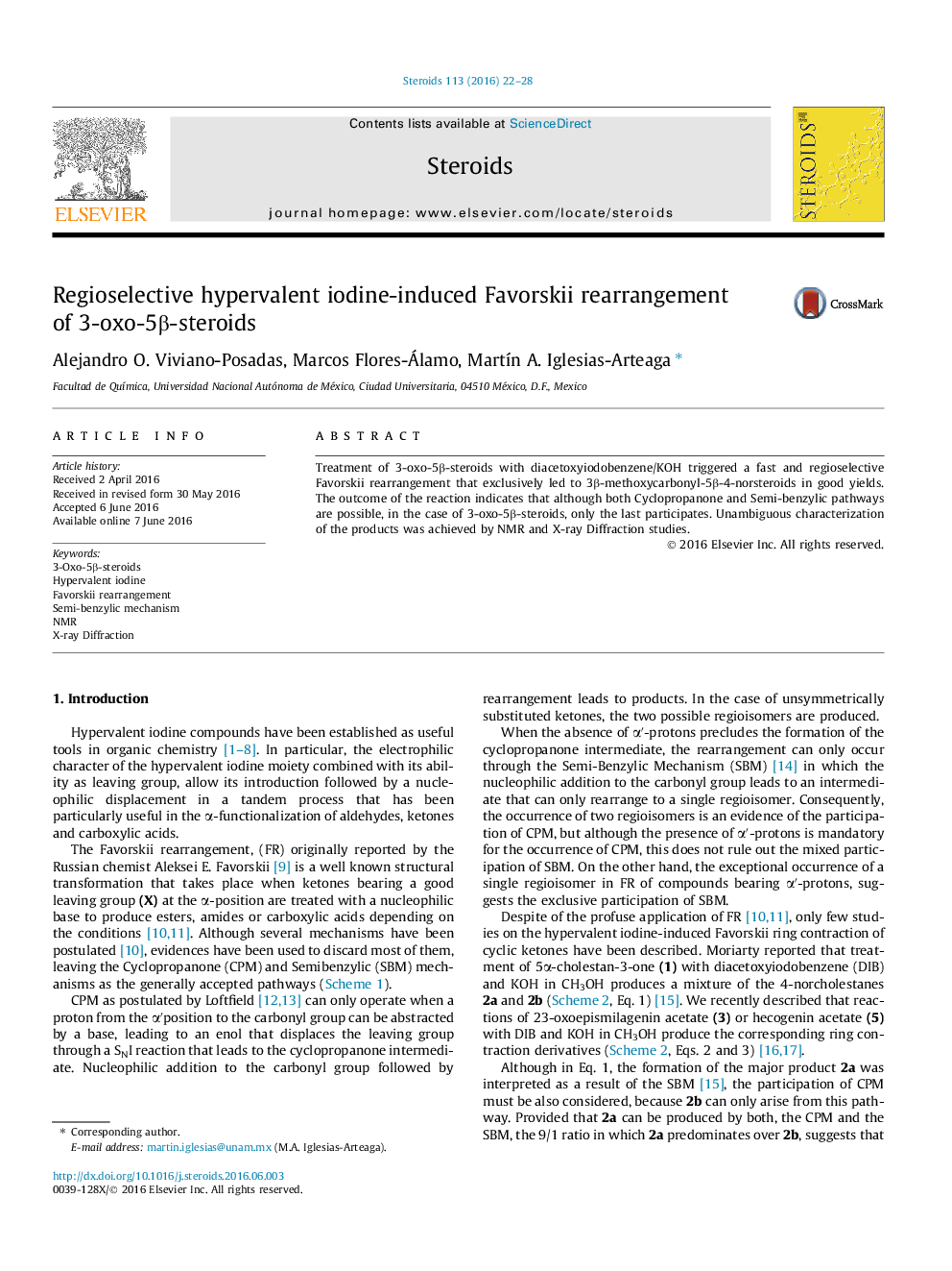 Regioselective hypervalent iodine-induced Favorskii rearrangement of 3-oxo-5β-steroids