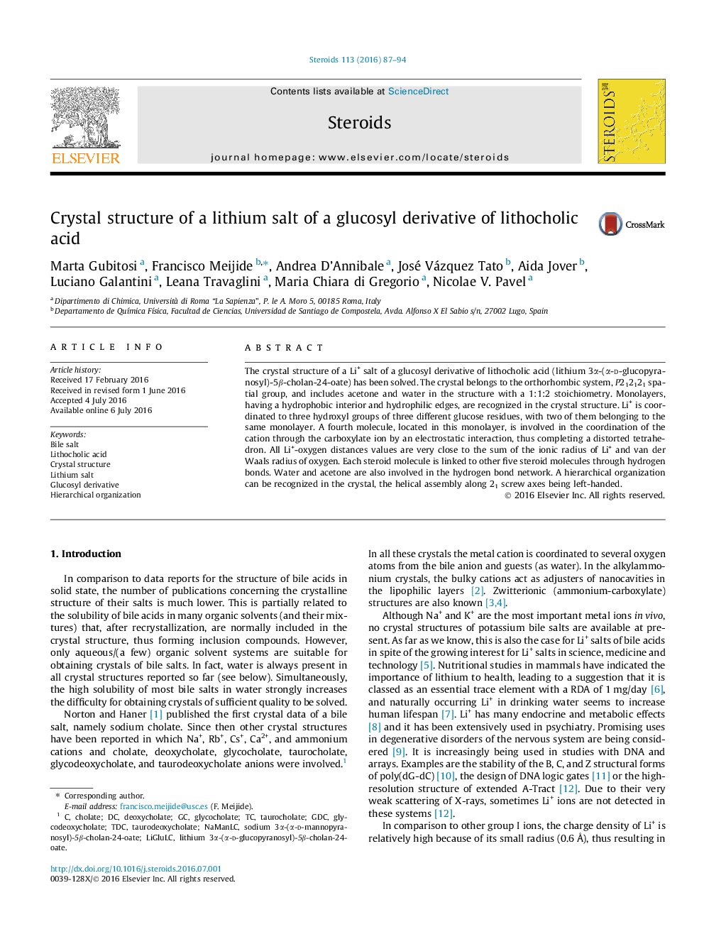 Crystal structure of a lithium salt of a glucosyl derivative of lithocholic acid