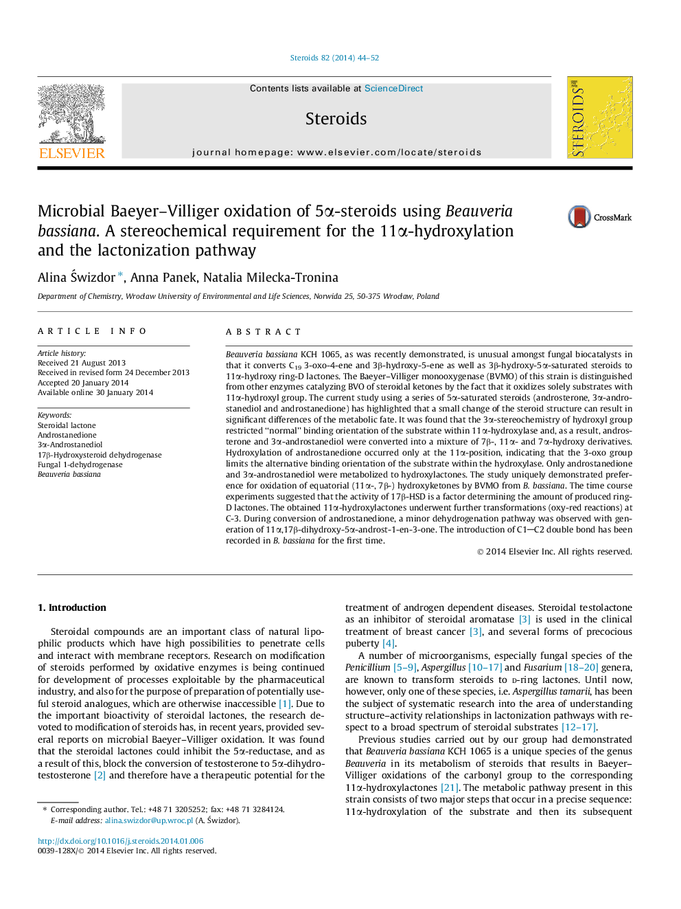 Microbial Baeyer–Villiger oxidation of 5α-steroids using Beauveria bassiana. A stereochemical requirement for the 11α-hydroxylation and the lactonization pathway