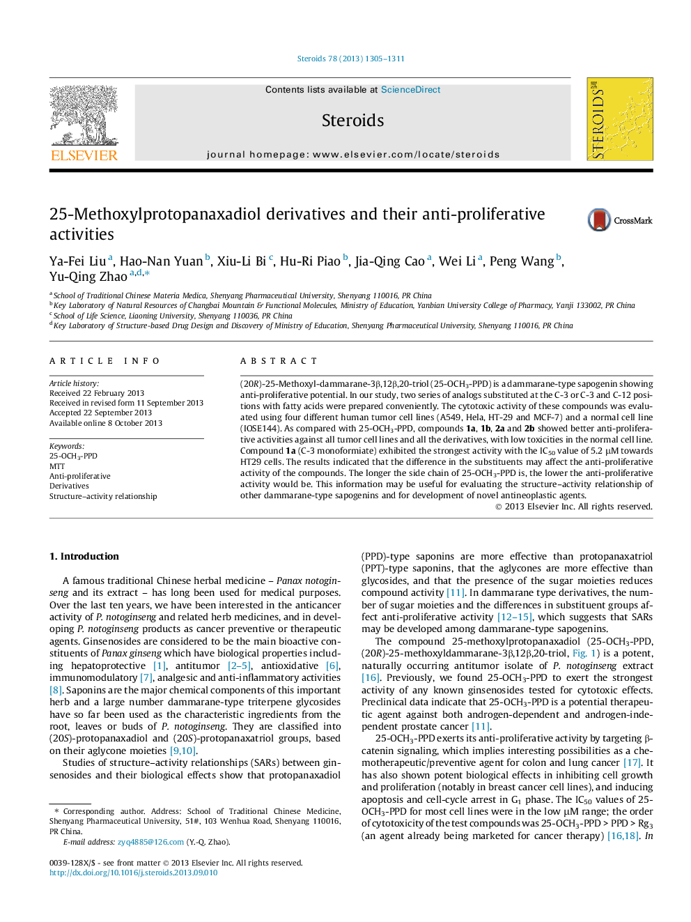 25-Methoxylprotopanaxadiol derivatives and their anti-proliferative activities