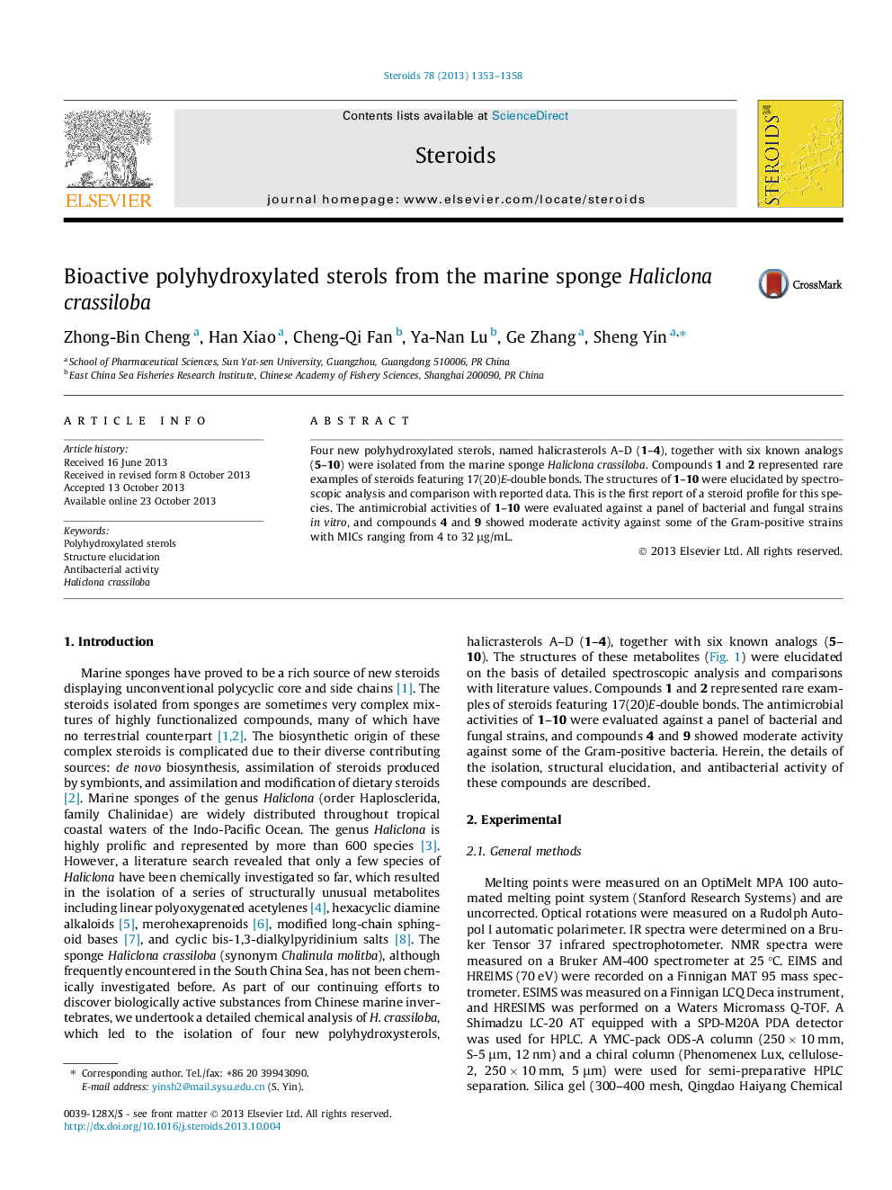 Bioactive polyhydroxylated sterols from the marine sponge Haliclona crassiloba