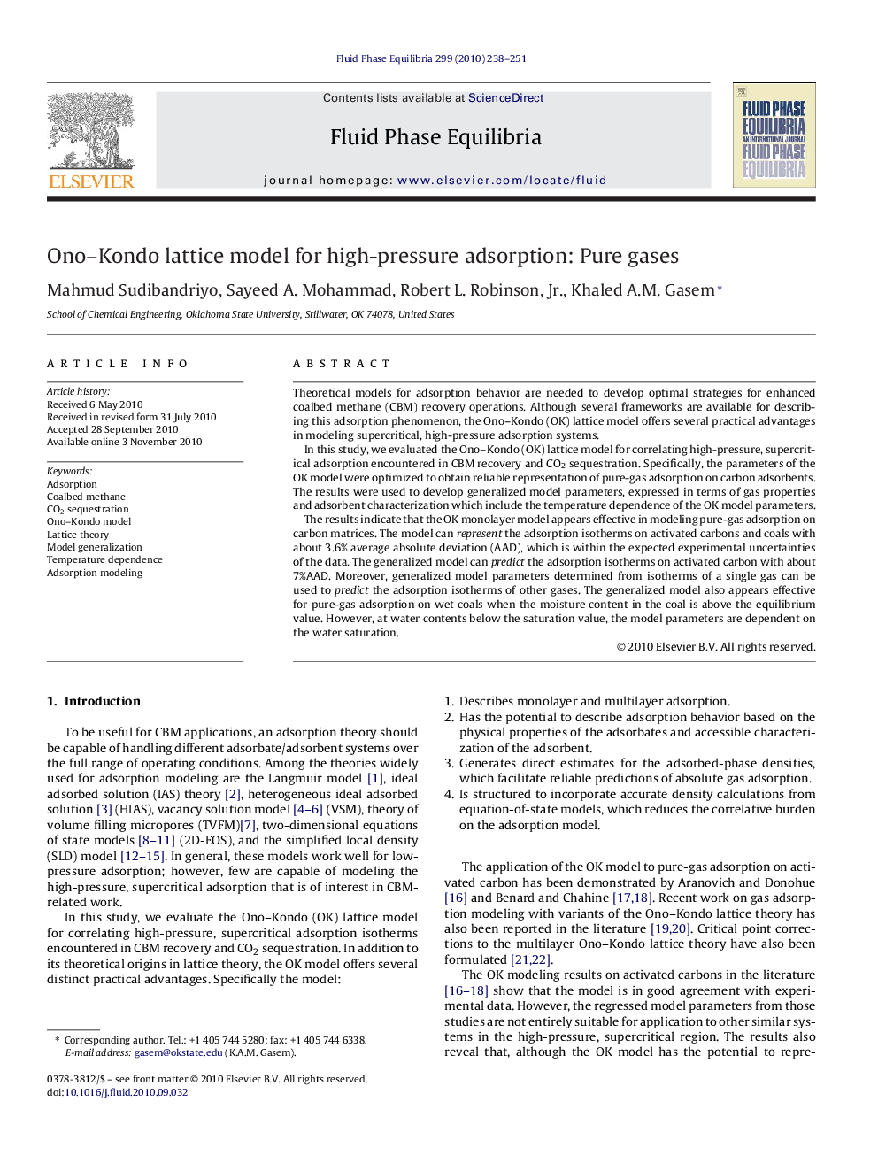 Ono–Kondo lattice model for high-pressure adsorption: Pure gases