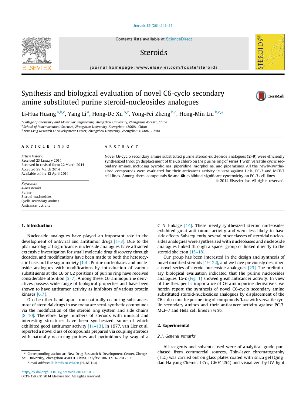 Synthesis and biological evaluation of novel C6-cyclo secondary amine substituted purine steroid-nucleosides analogues