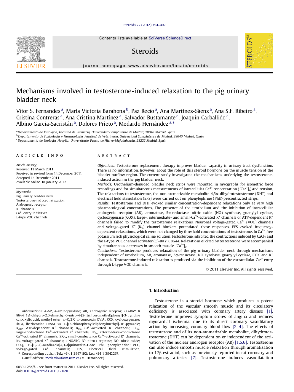 Mechanisms involved in testosterone-induced relaxation to the pig urinary bladder neck