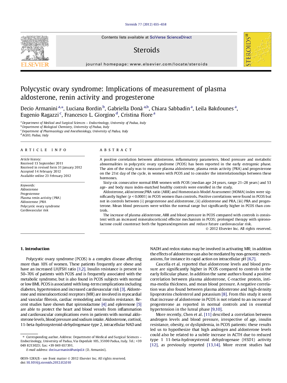 عکس صفحه اول مقاله: Polycystic ovary syndrome: Implications of measurement of plasma aldosterone, renin activity and progesterone Polycystic ovary syndrome: Implications of measurement of plasma aldosterone, renin activity and progesterone