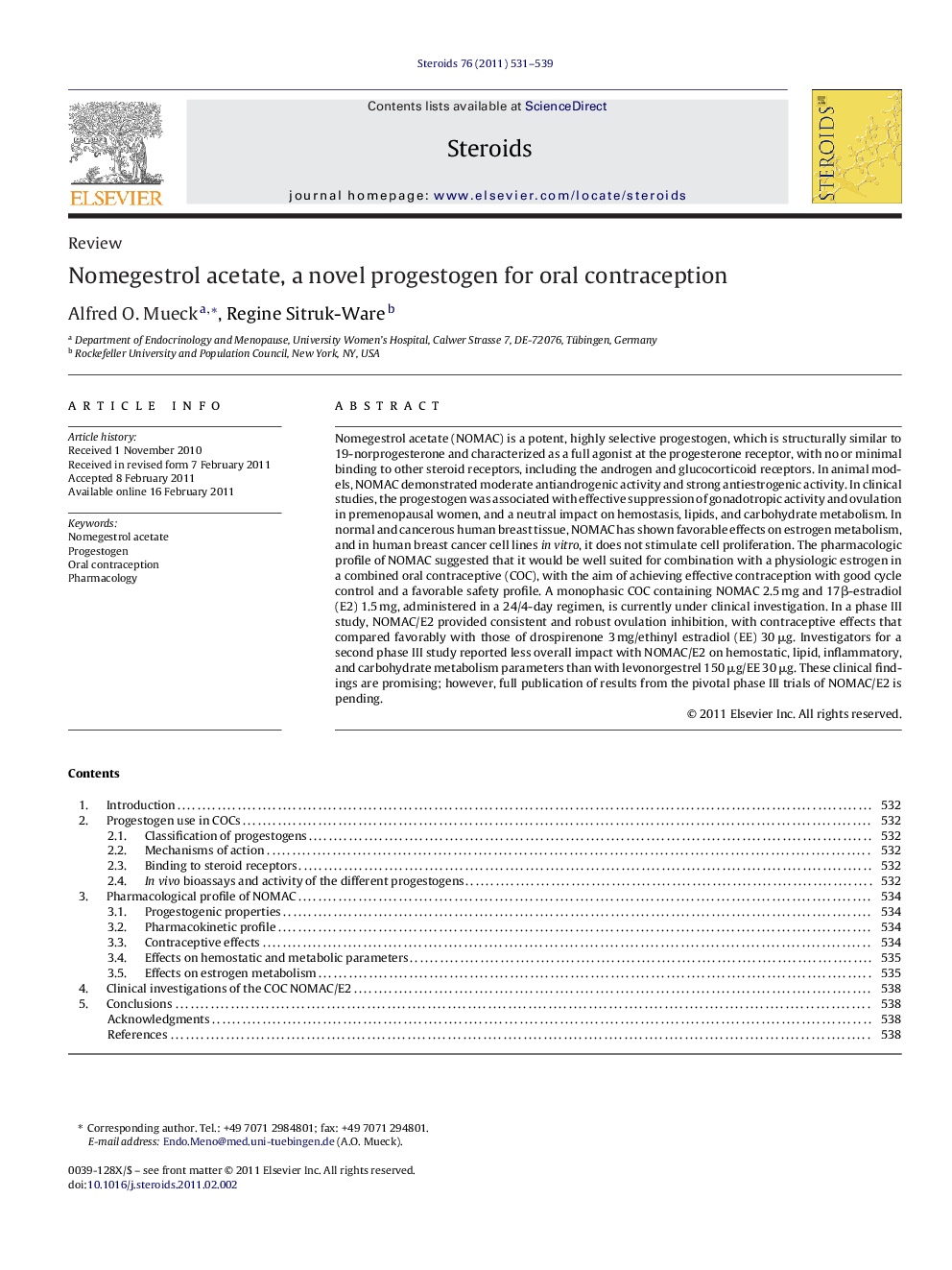 Nomegestrol acetate, a novel progestogen for oral contraception