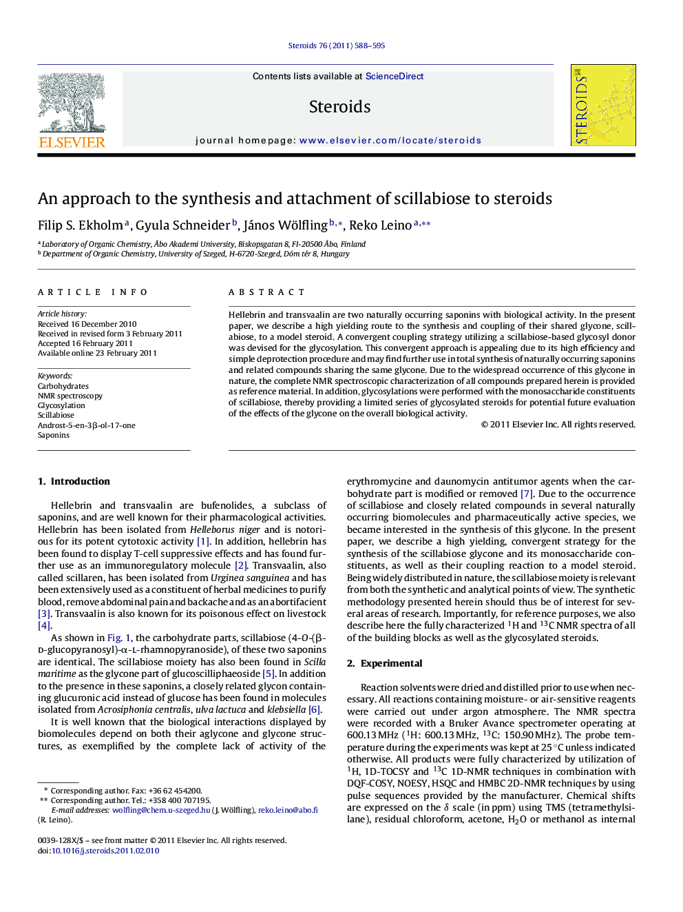 An approach to the synthesis and attachment of scillabiose to steroids