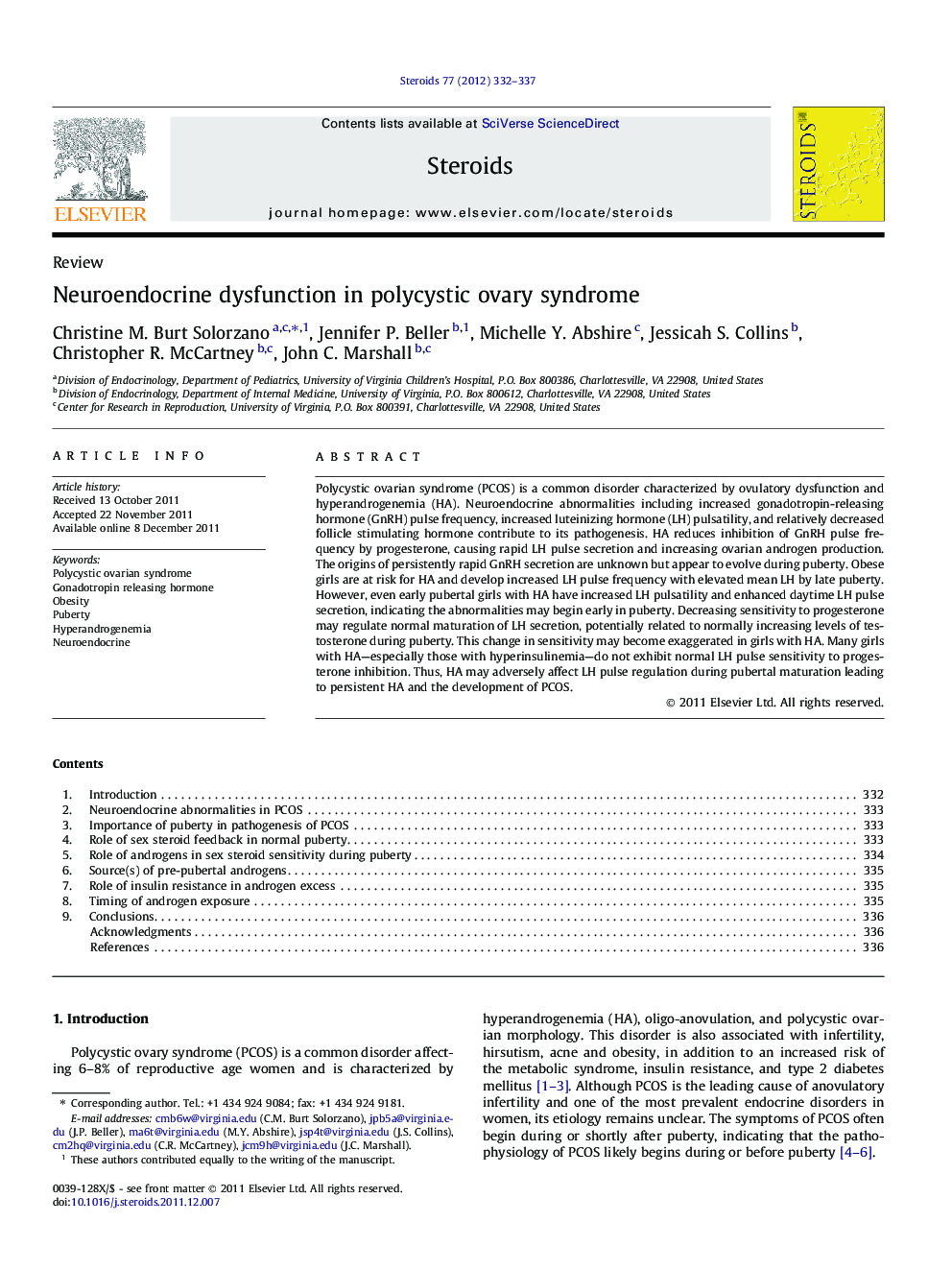 Neuroendocrine dysfunction in polycystic ovary syndrome