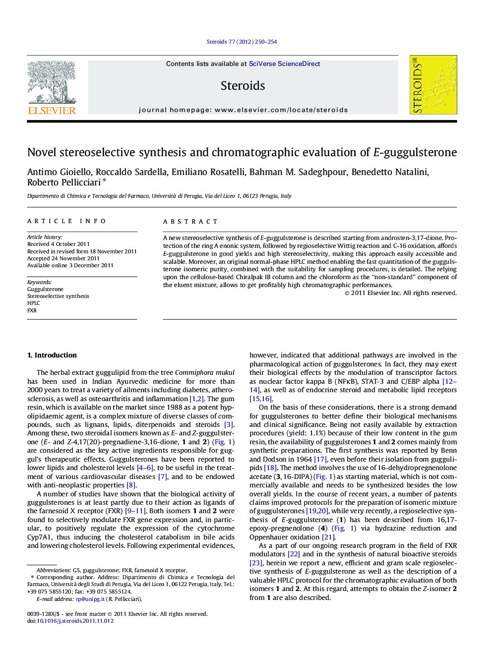 Novel stereoselective synthesis and chromatographic evaluation of E-guggulsterone