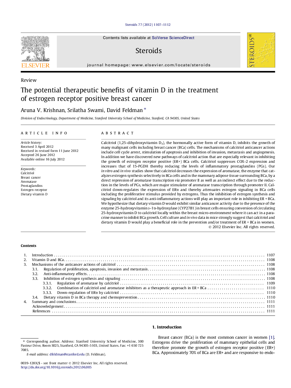 The potential therapeutic benefits of vitamin D in the treatment of estrogen receptor positive breast cancer