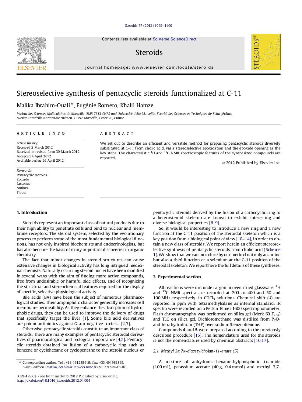 Stereoselective synthesis of pentacyclic steroids functionalized at C-11